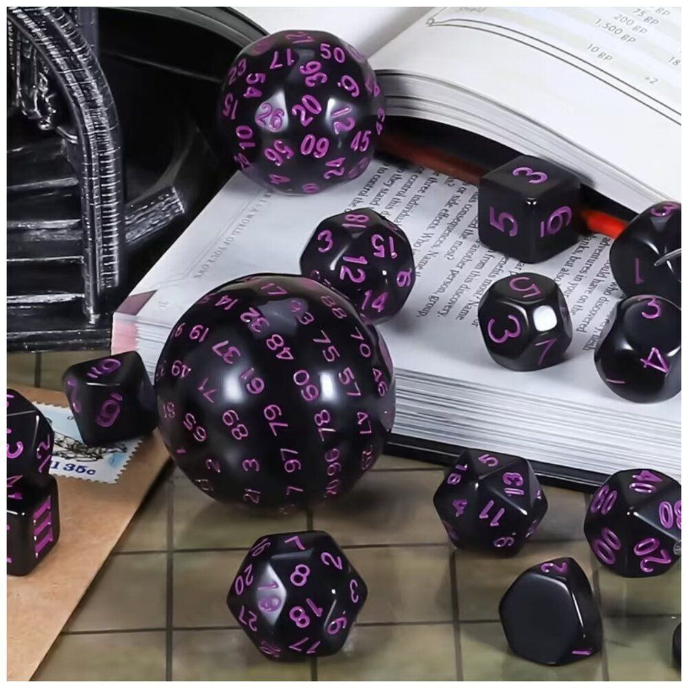Dice DND Polyhedral Roleplaying Tabletop Game D3-D100 Game Dice Black & Purple